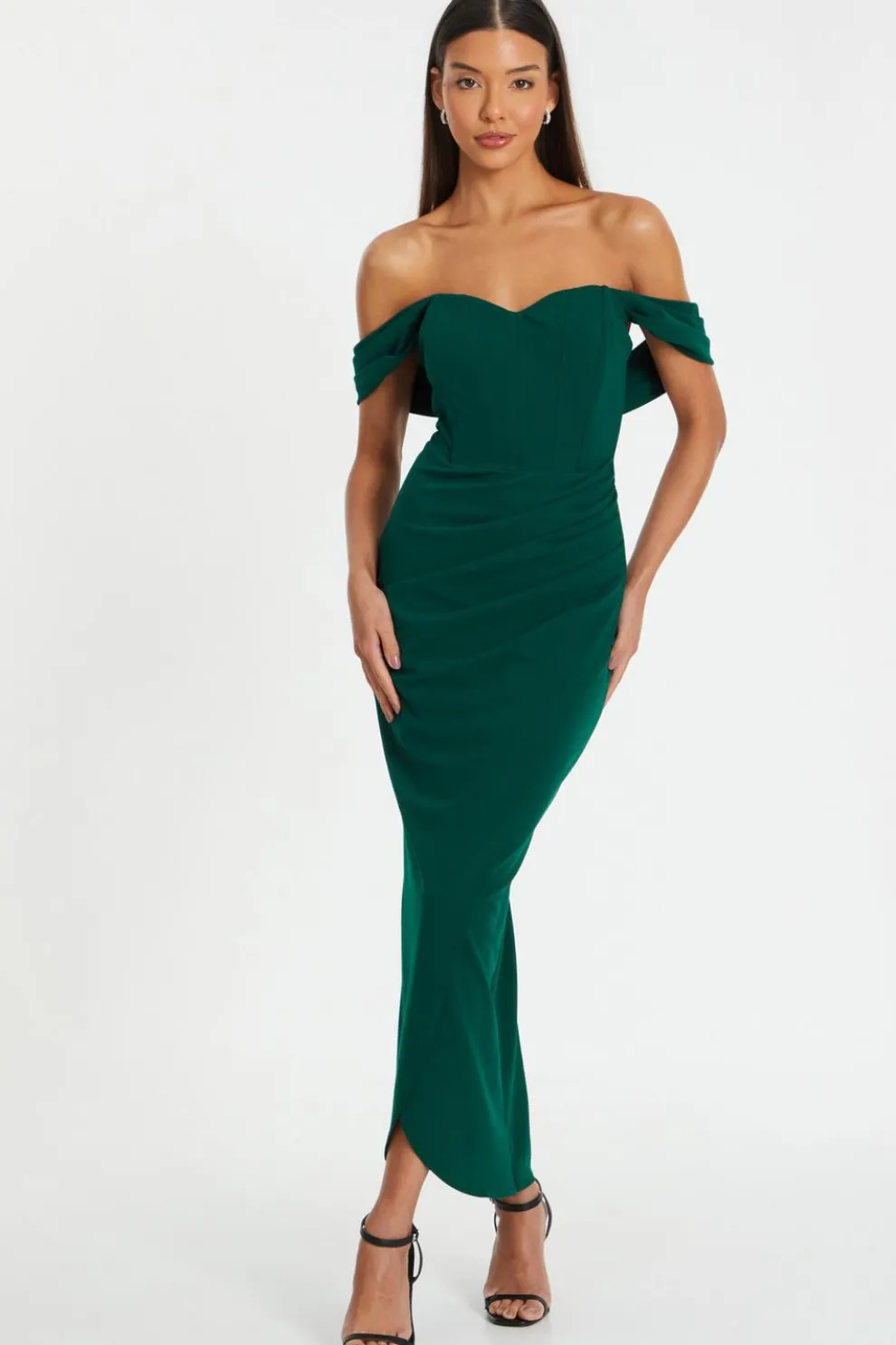 Petite Bottle Green Bardot Maxi Dress