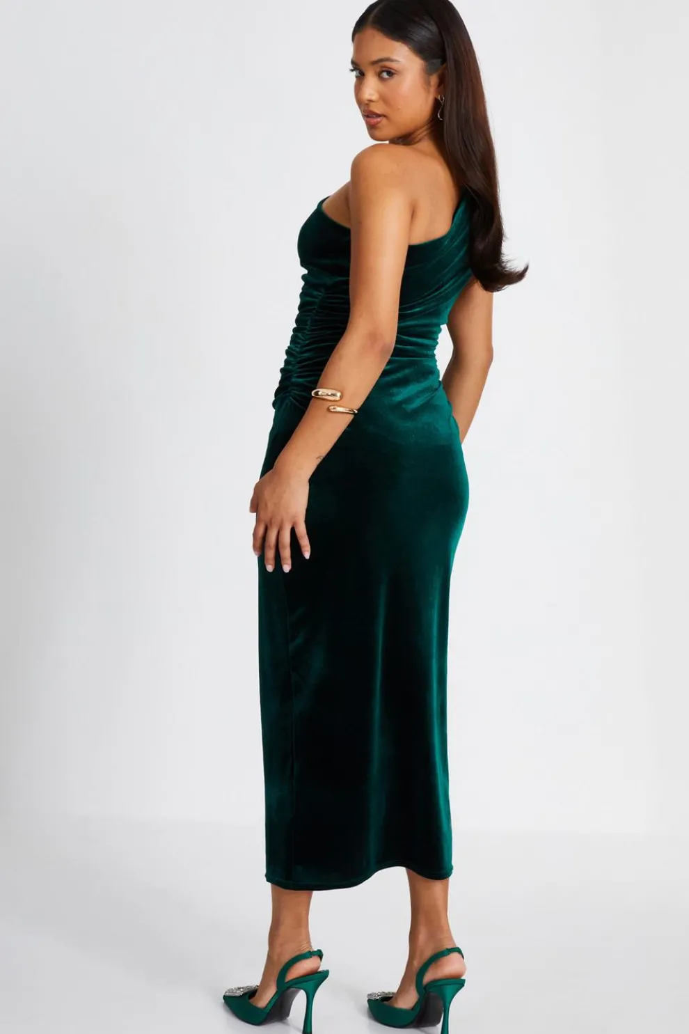 Petite Bottle Green Velvet Midaxi Dress