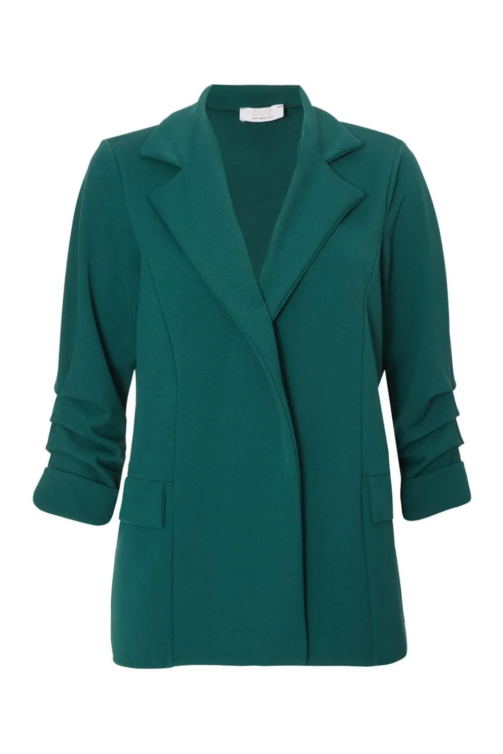 Petite Bottle Green Ruched Sleeve Blazer