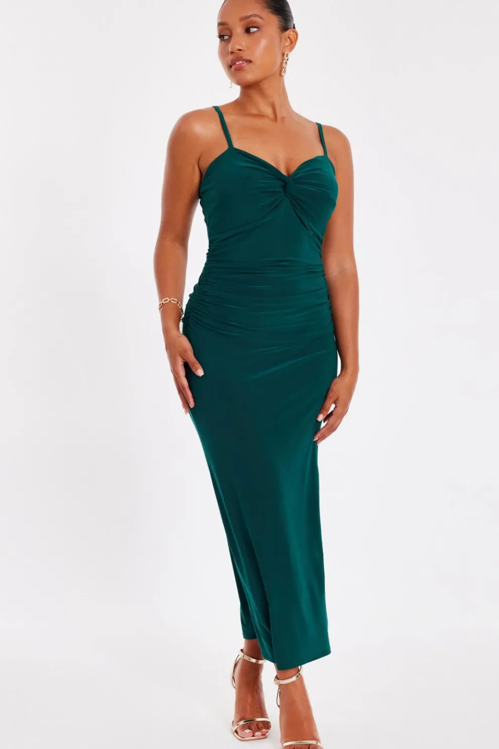 Petite Bottle Green Knot Detail Midaxi Dress