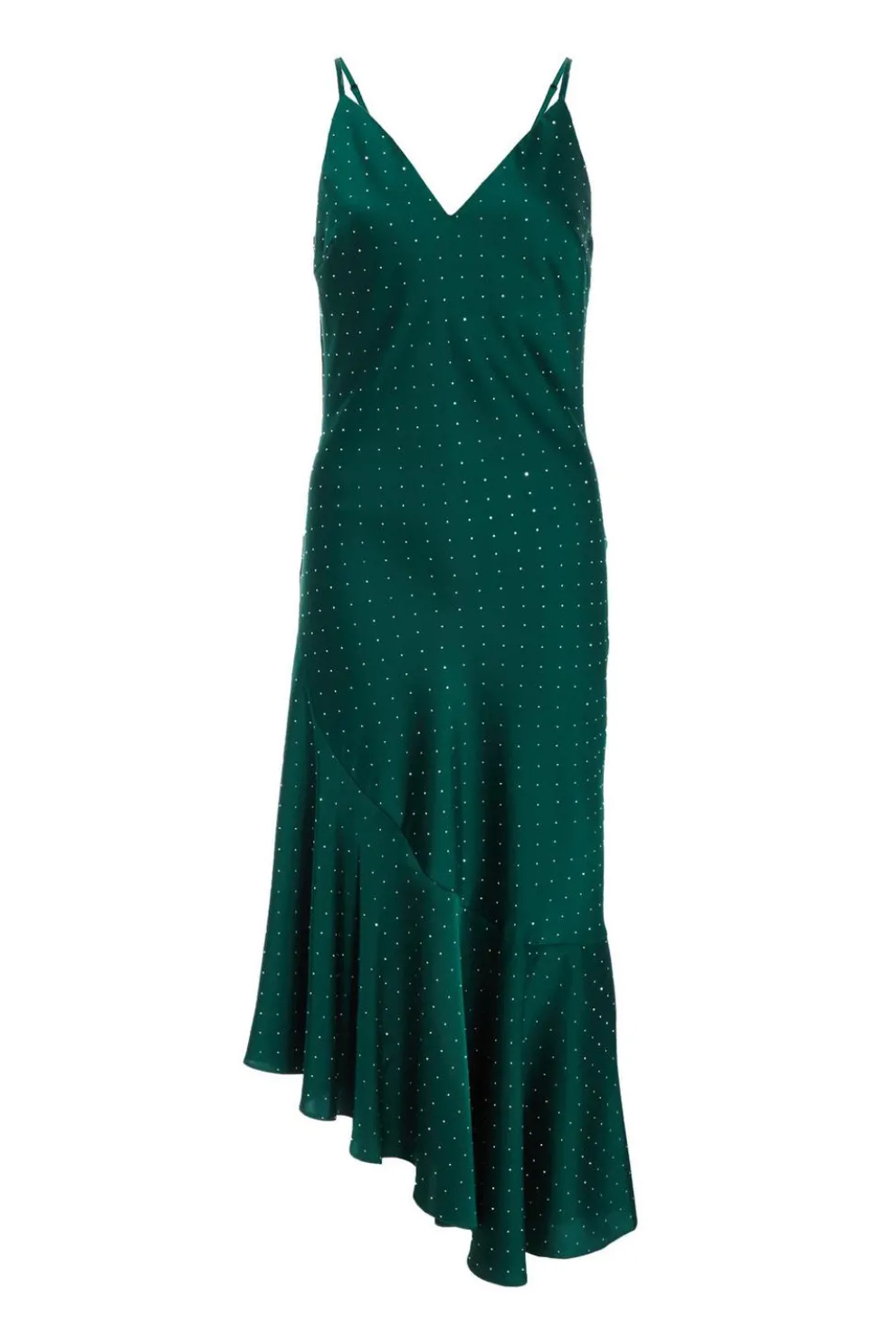 Petite Bottle Green Satin Asymmetric Midaxi Dress