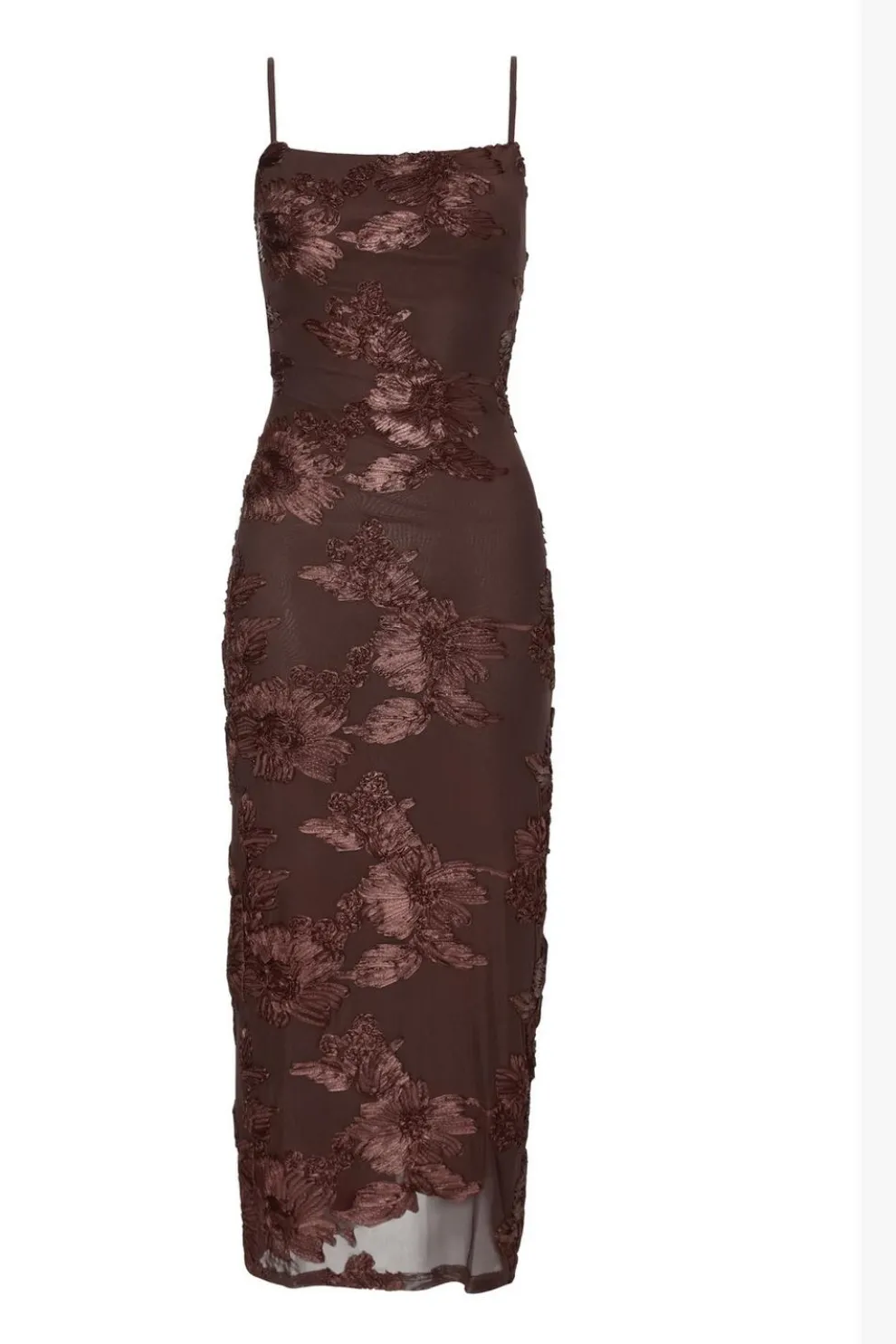 Petite Brown Floral Applique Midaxi Dress