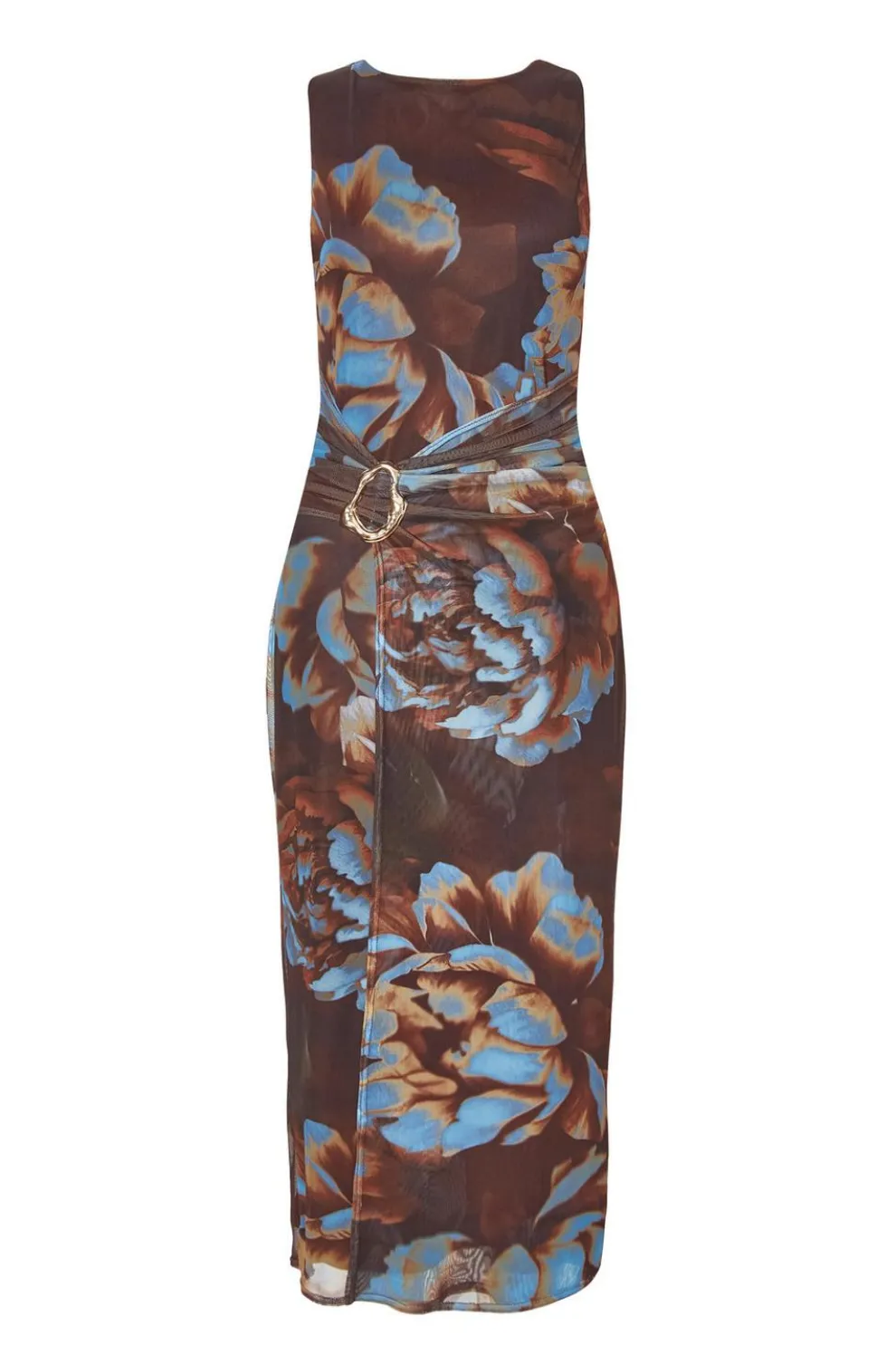Petite Brown Floral Mesh Midaxi Dress