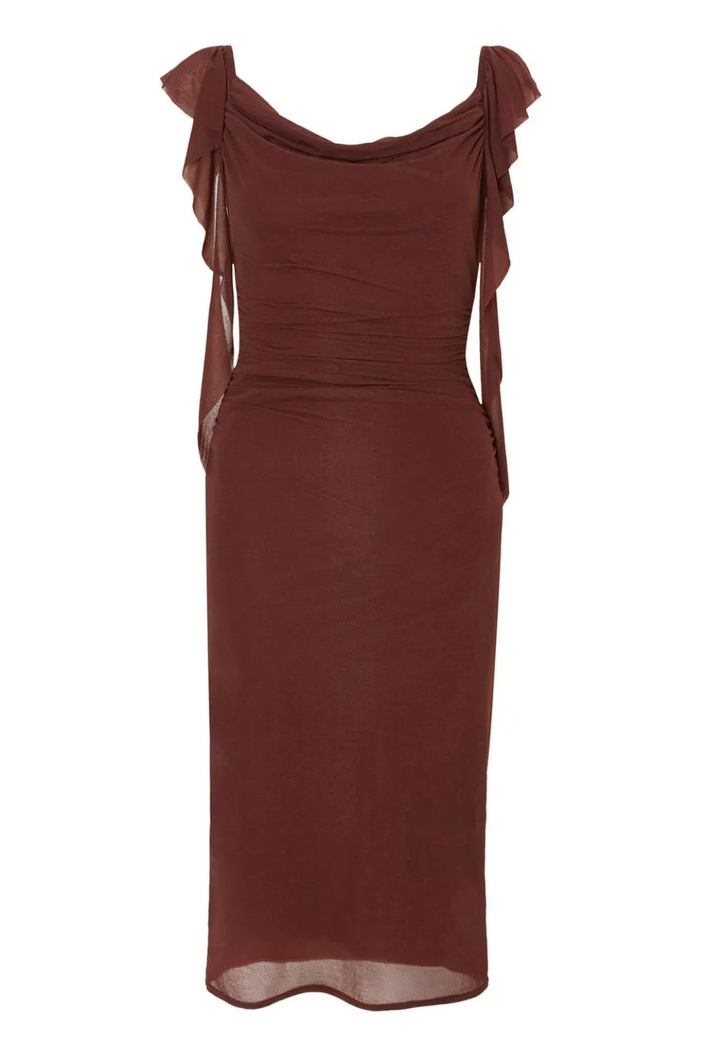 Petite Brown Frill Midi Dress
