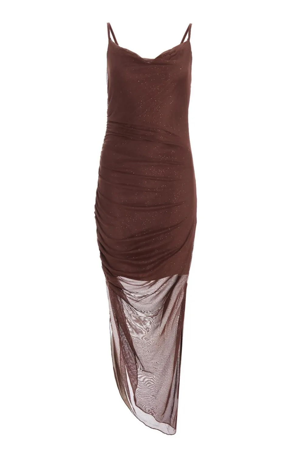 Petite Brown Glitter Mesh Midaxi Dress