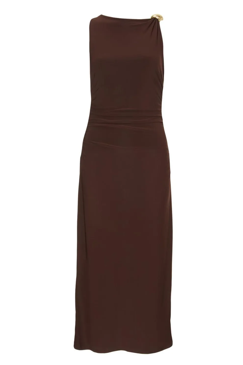Petite Brown Gold Buckle Midaxi Dress