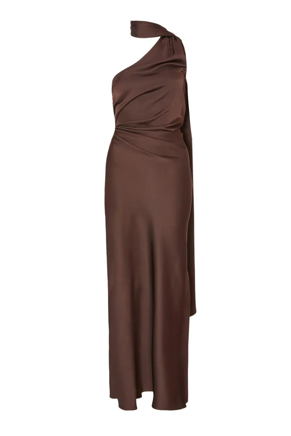 Petite Brown Satin Wrap Neck Maxi Dress