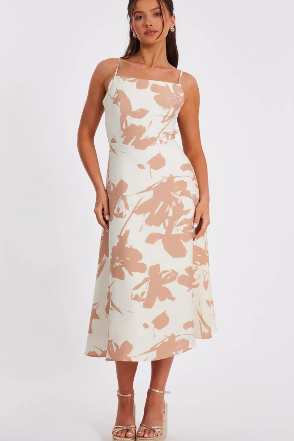 Petite Cream Floral Print Midi Dress