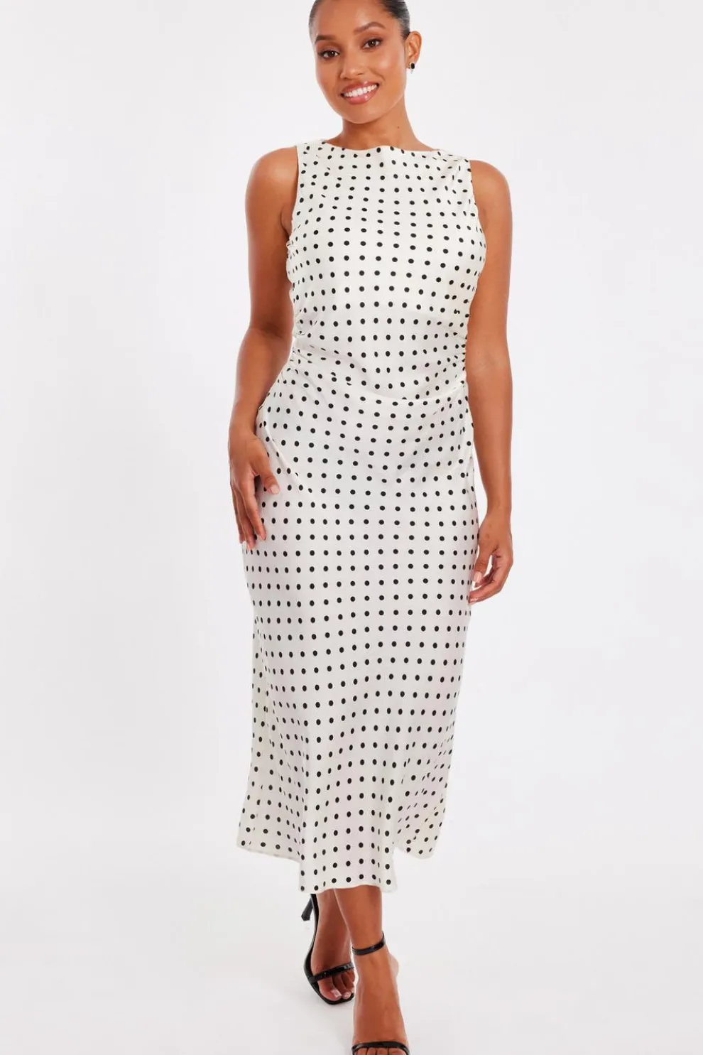 Petite Cream Satin Polka Dot Midaxi Dress