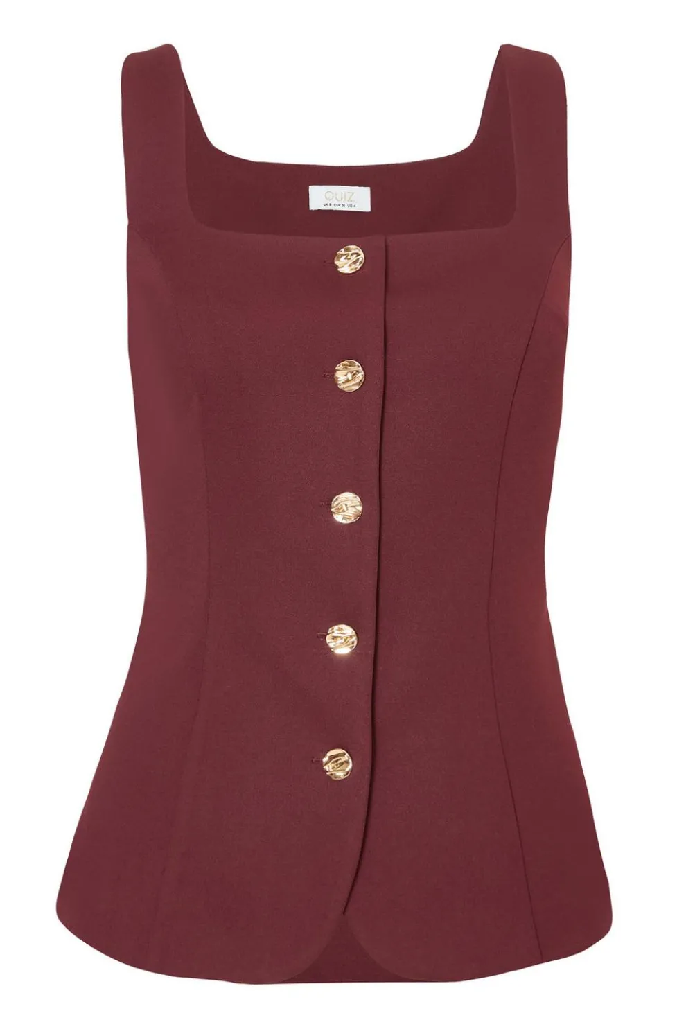 Petite Dark Red Button Front Waistcoat