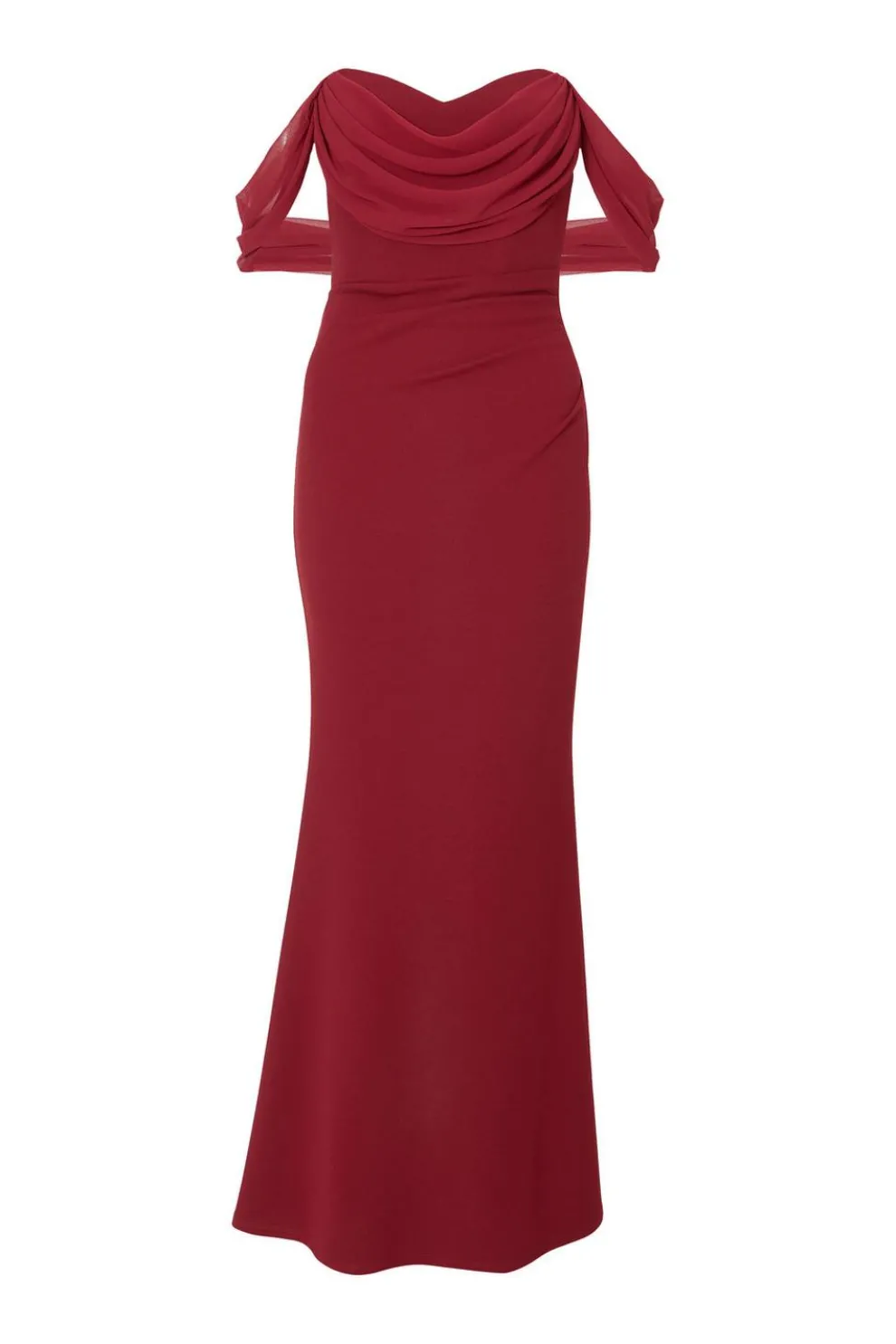 Petite Dark Red Chiffon Bardot Maxi Dress