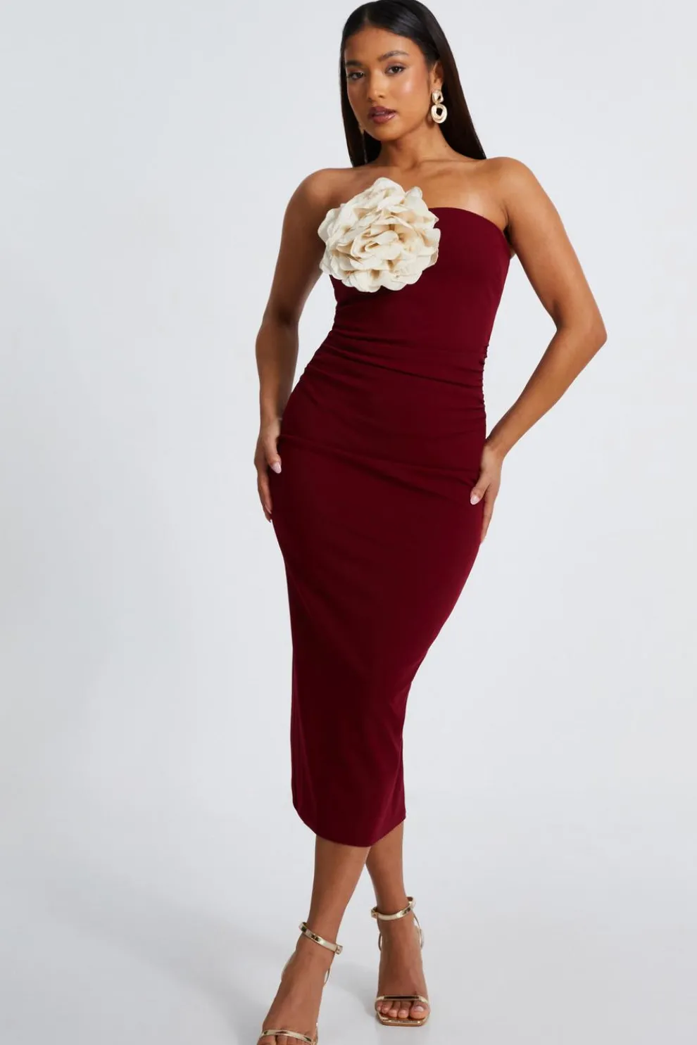 Petite Dark Red Corsage Midaxi Dress
