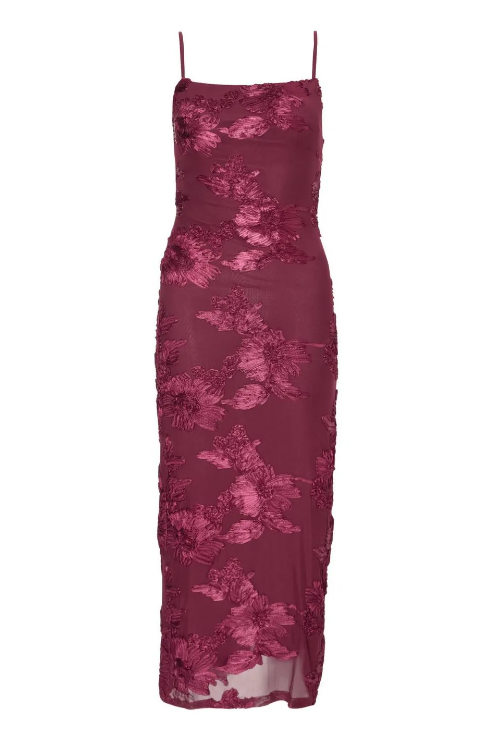 Petite Dark Red Floral Applique Midaxi Dress