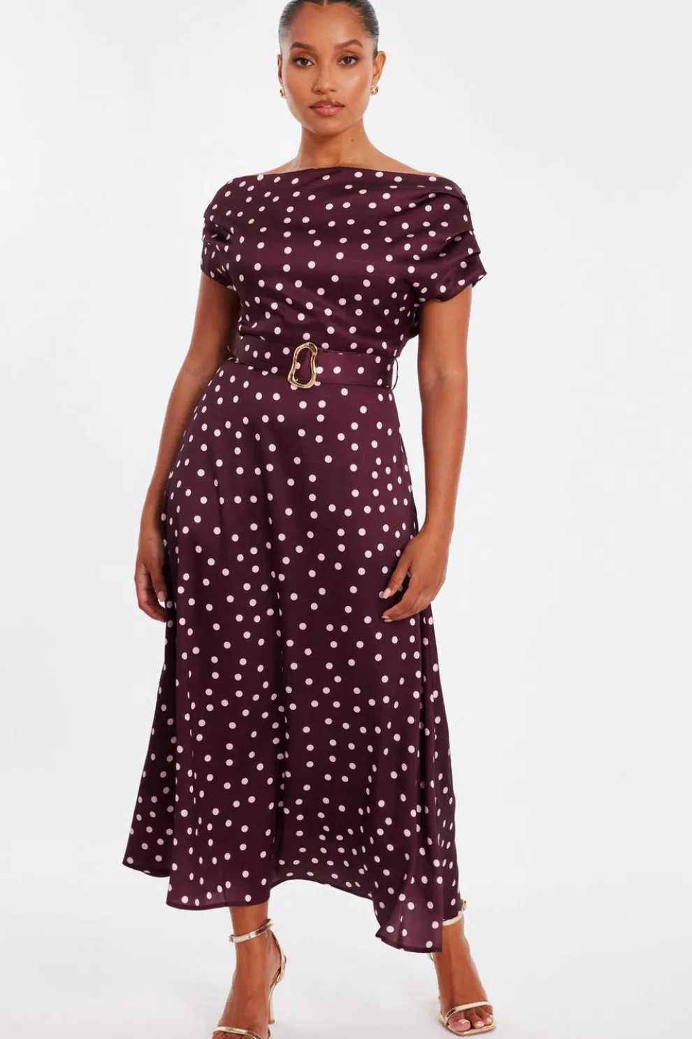Petite Dark Red Polka Dot Midaxi Dress