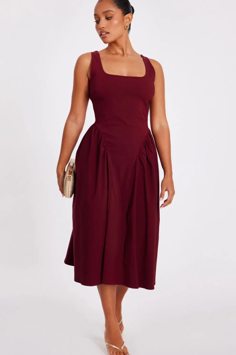 Petite Dark Red Ruched Side Midaxi Dress