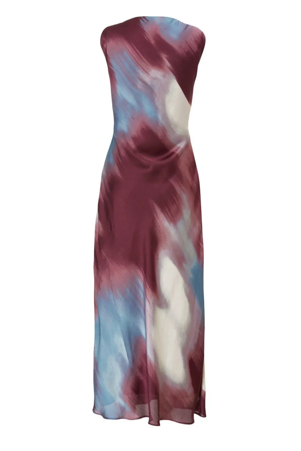 Petite Dark Red Satin Printed Midaxi Dress