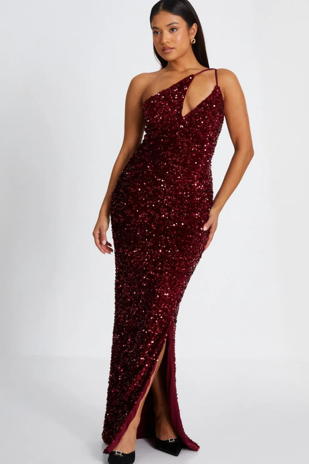 Petite Dark Red Sequin Maxi Dress