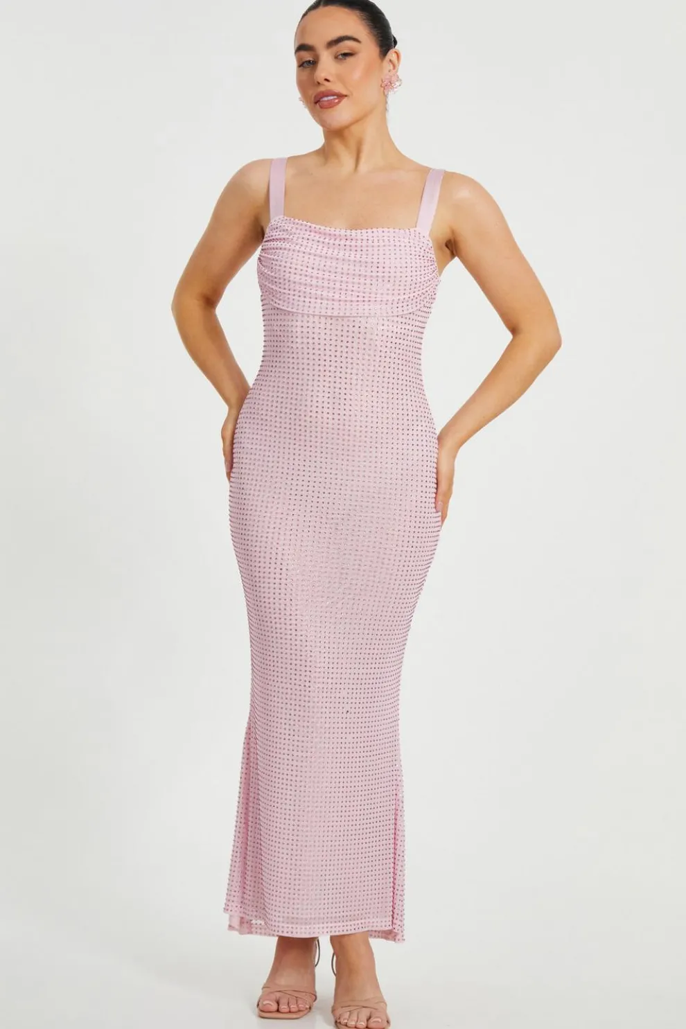 Petite Dusty Pink Diamante Maxi Dress