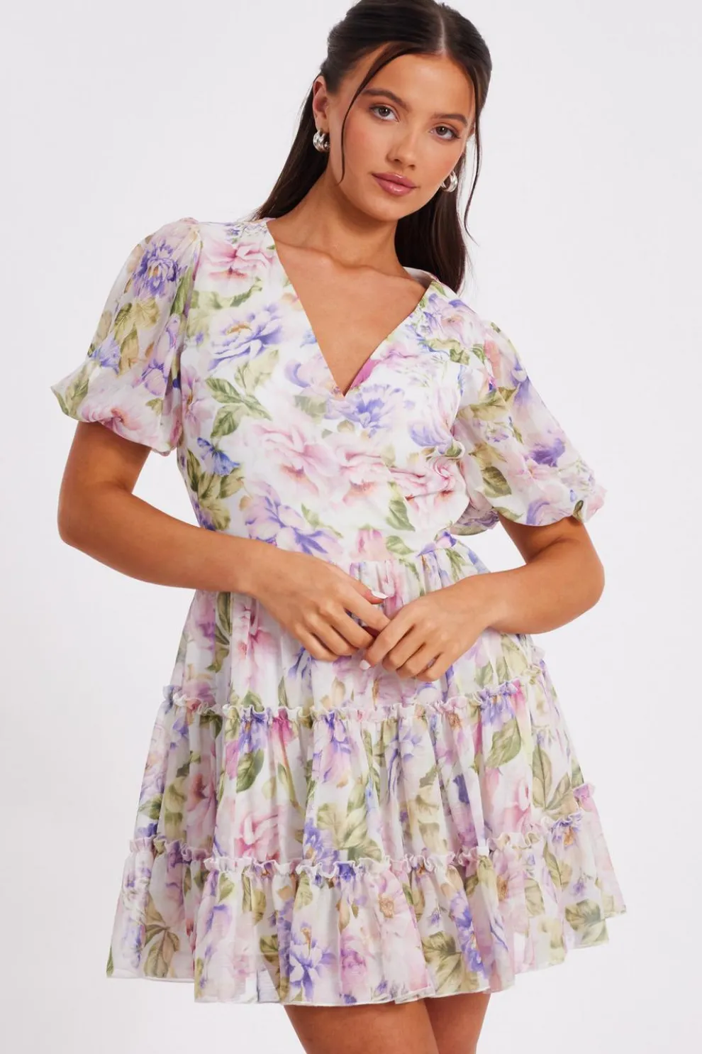 Petite Floral Chifffon Frill Skater Dress