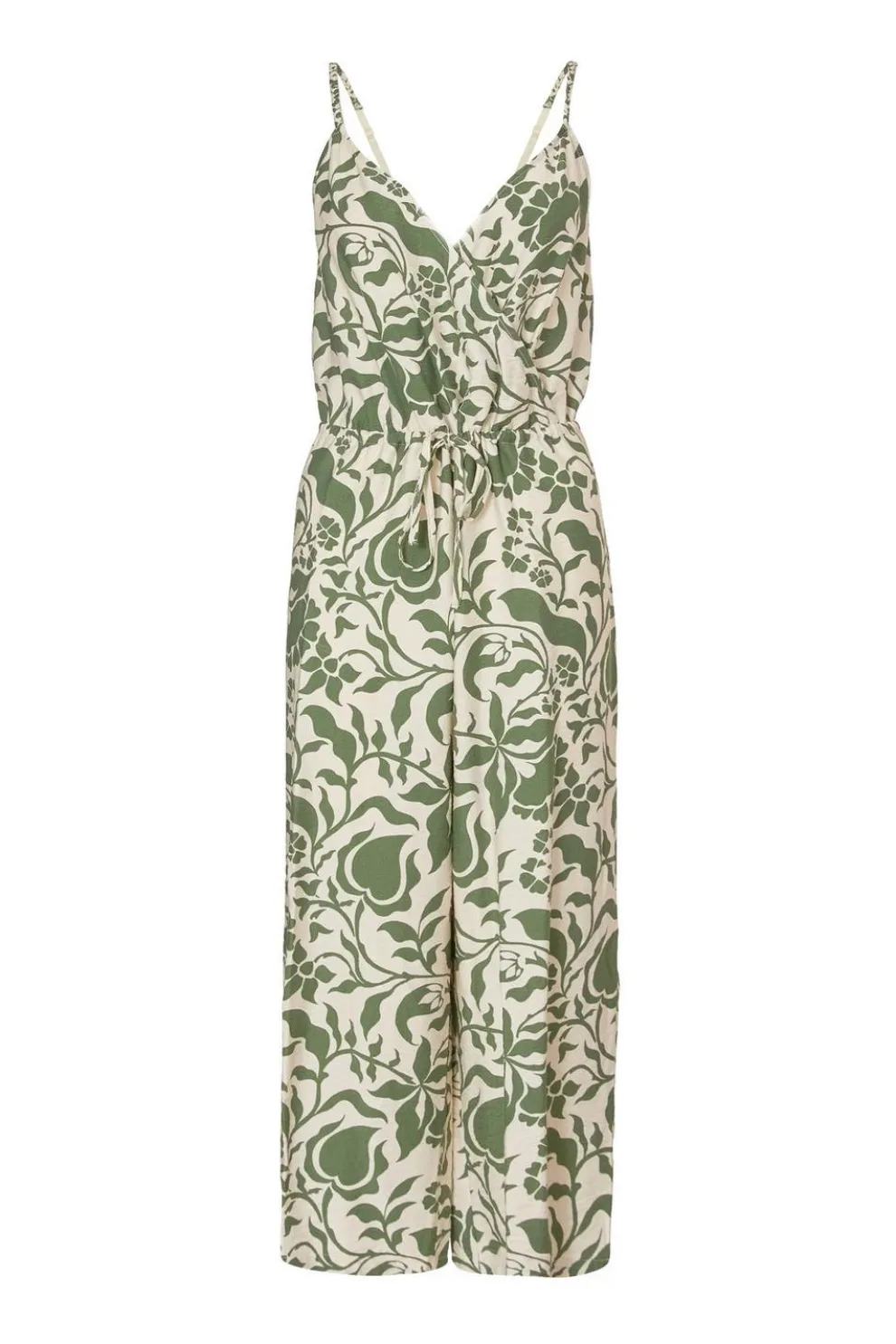 Petite Khaki Tropical Print Jumpsuit