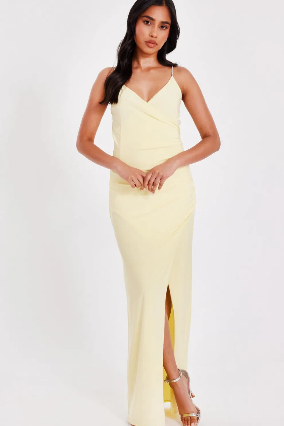 Petite Lemon Diamante Strap Maxi Dress