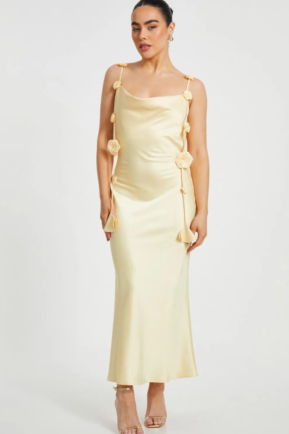 Petite Lemon Satin Midaxi Dress