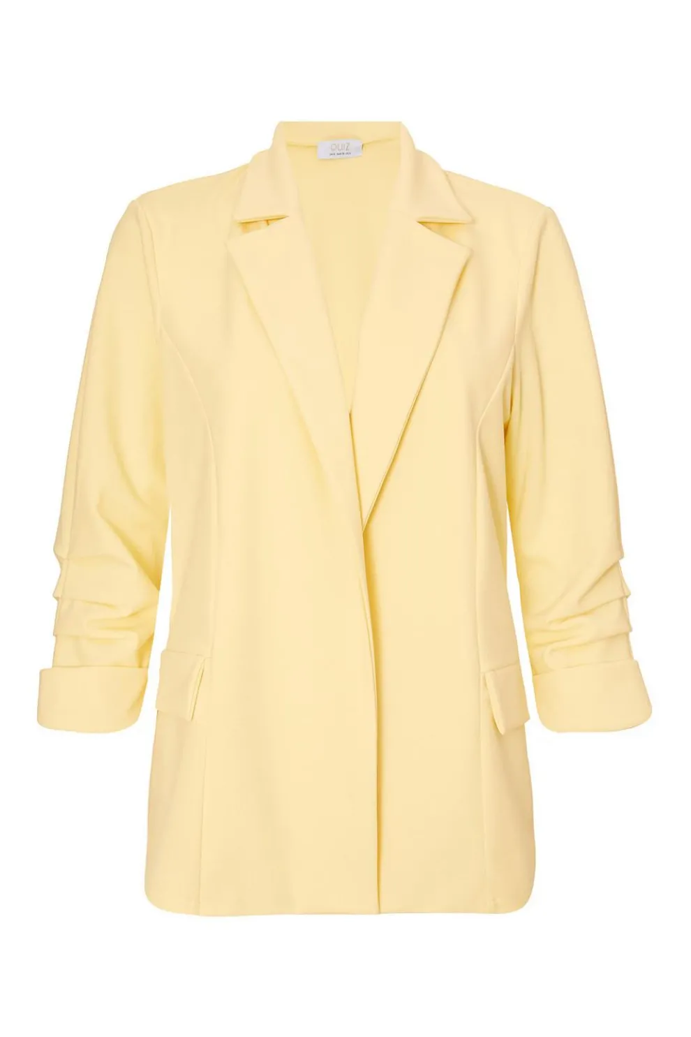 Petite Light Yellow Ruched Sleeve Blazer