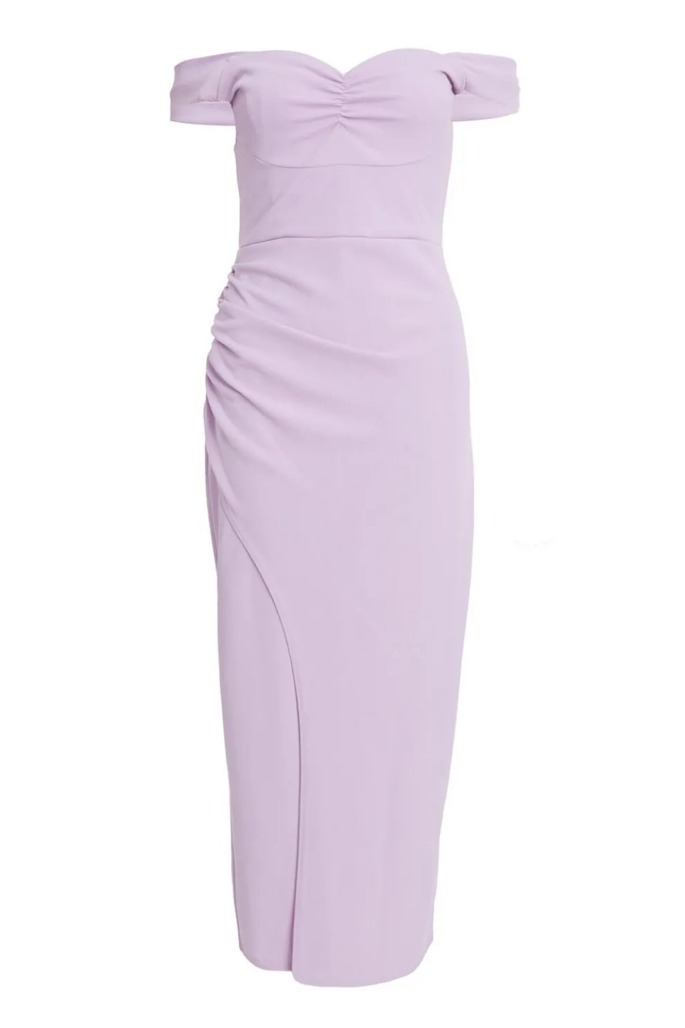Petite Lilac Ruched Bardot Maxi Dress