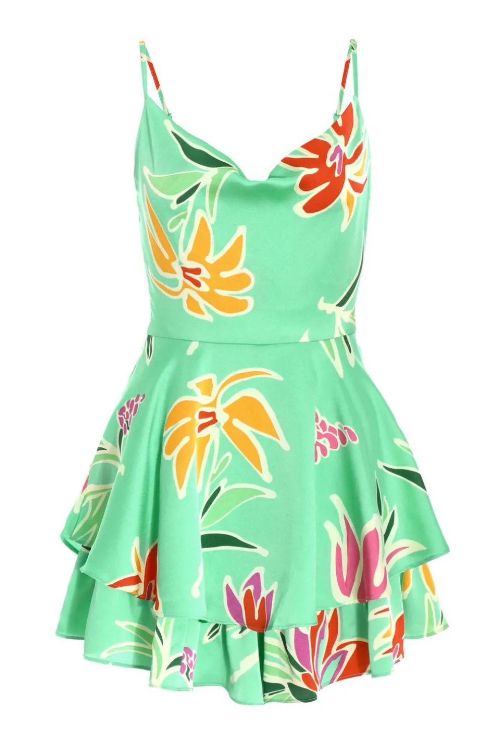 Petite Mint Tropical Print Playsuit