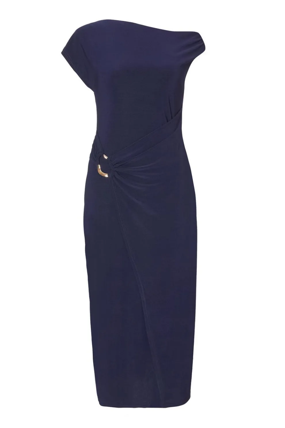 Petite Navy Asymmetric Wrap Midaxi Dress