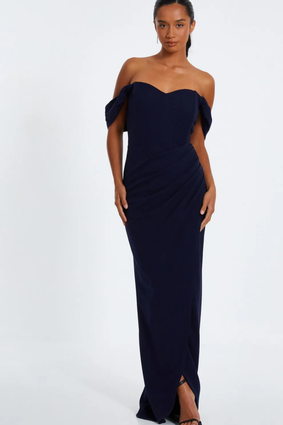 Petite Navy Bardot Maxi Dress