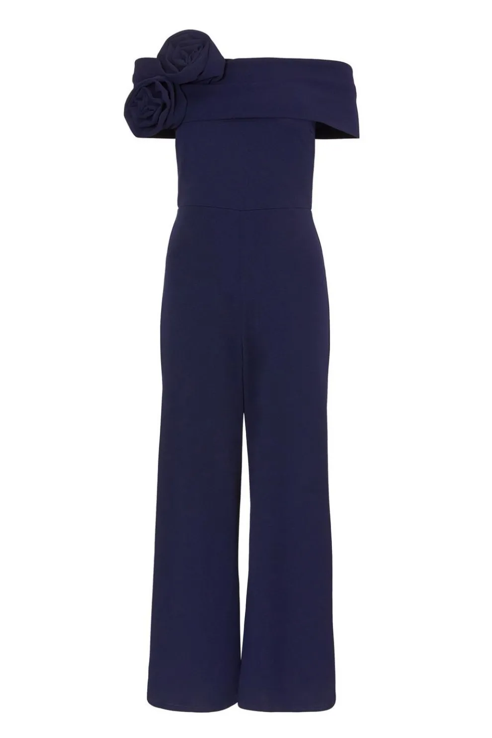 Petite Navy Bardot Floral Corsage Jumpsuit