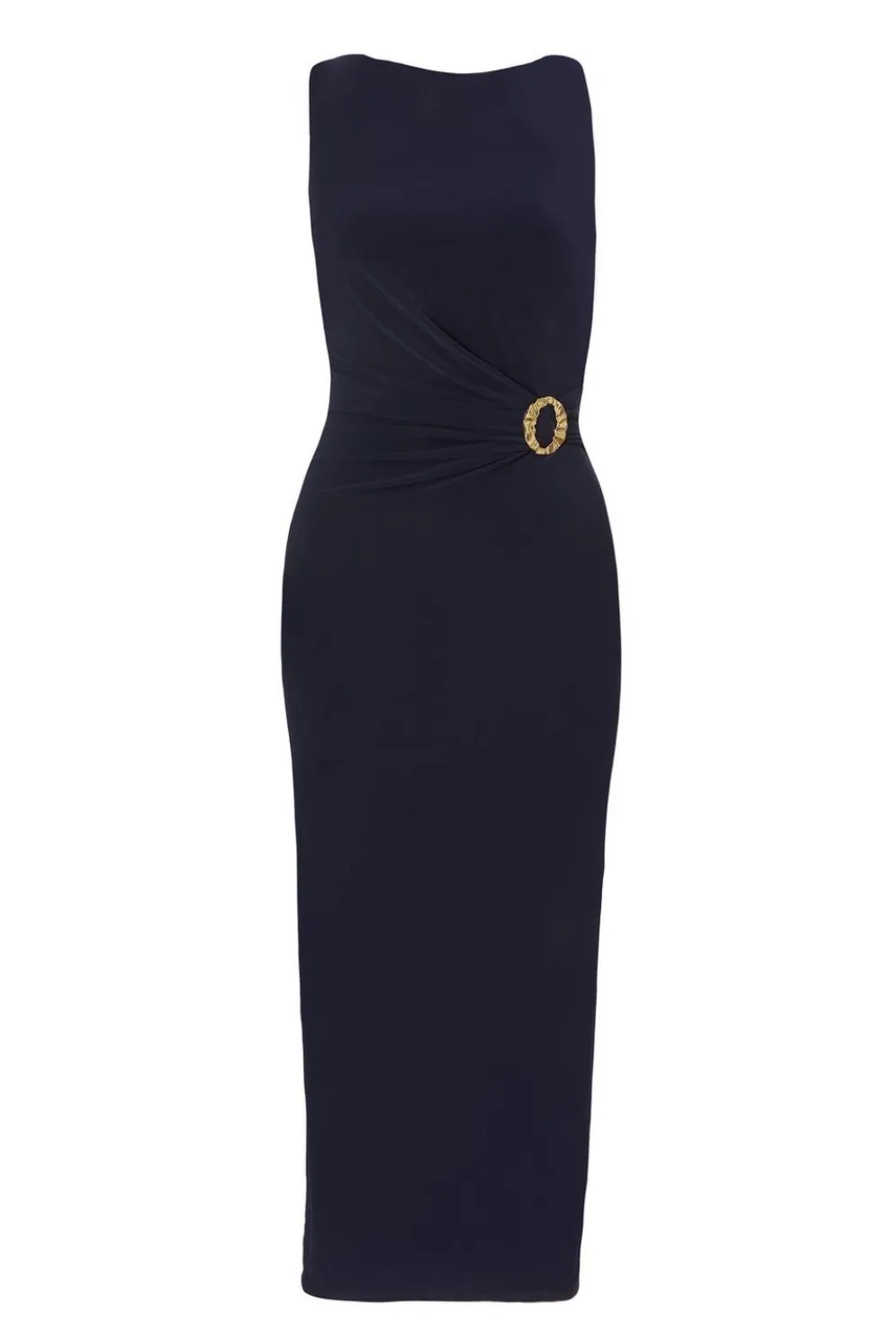 Petite Navy Buckle Detail Midi Dress