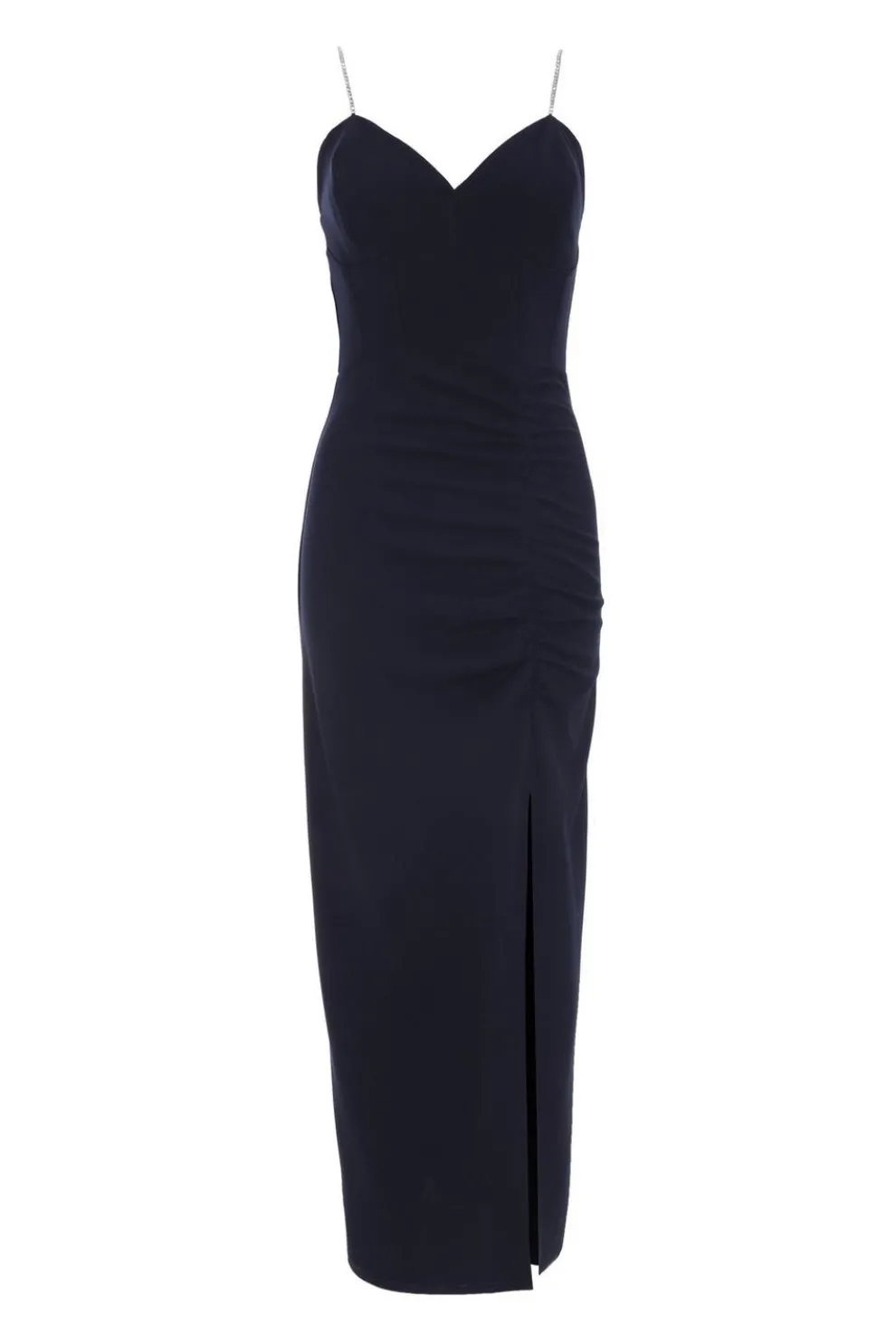 Petite Navy Diamante Ruched Maxi Dress