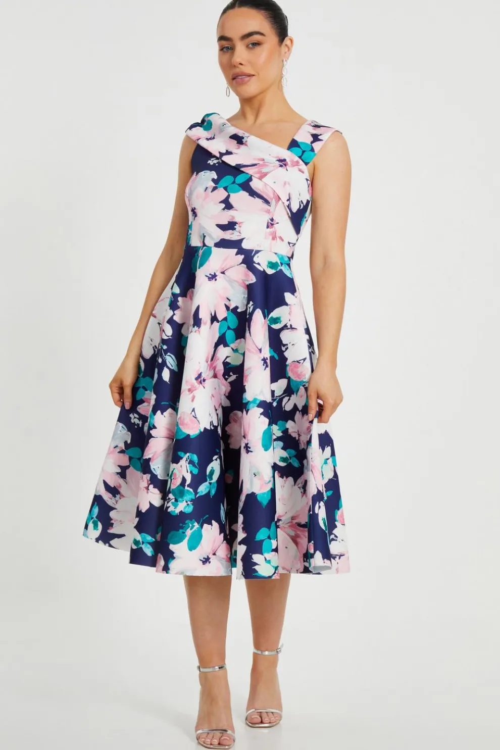 Petite Navy Floral Print Skater Dress