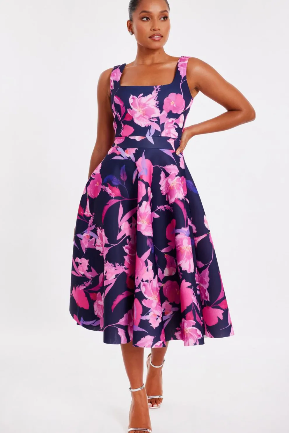Petite Navy Floral Midaxi Dress