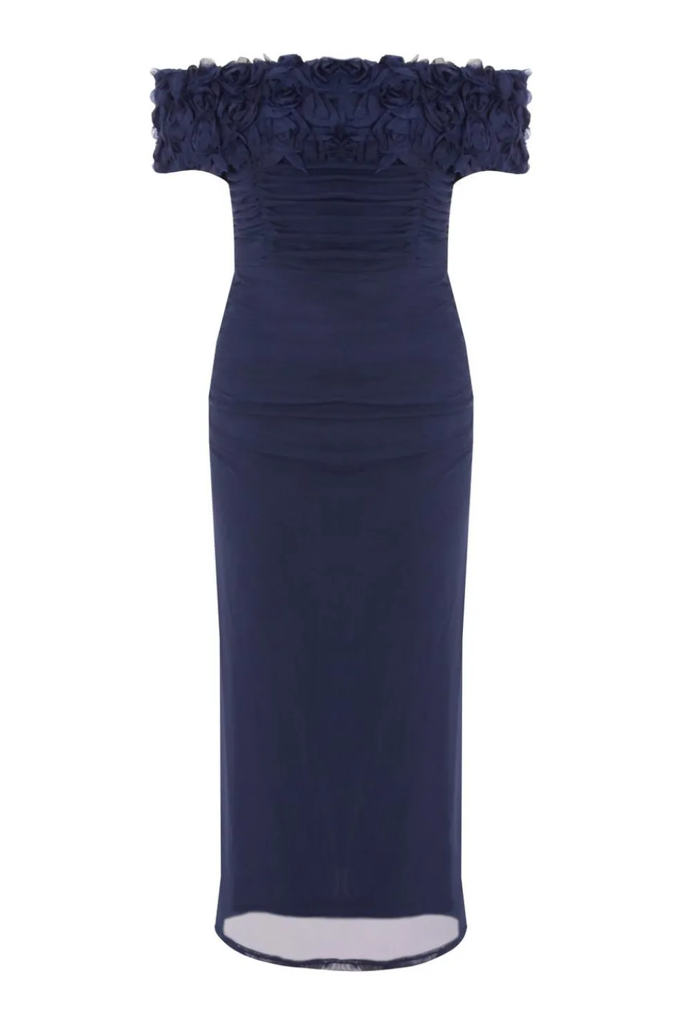 Petite Navy Mesh Bardot Midaxi Dress