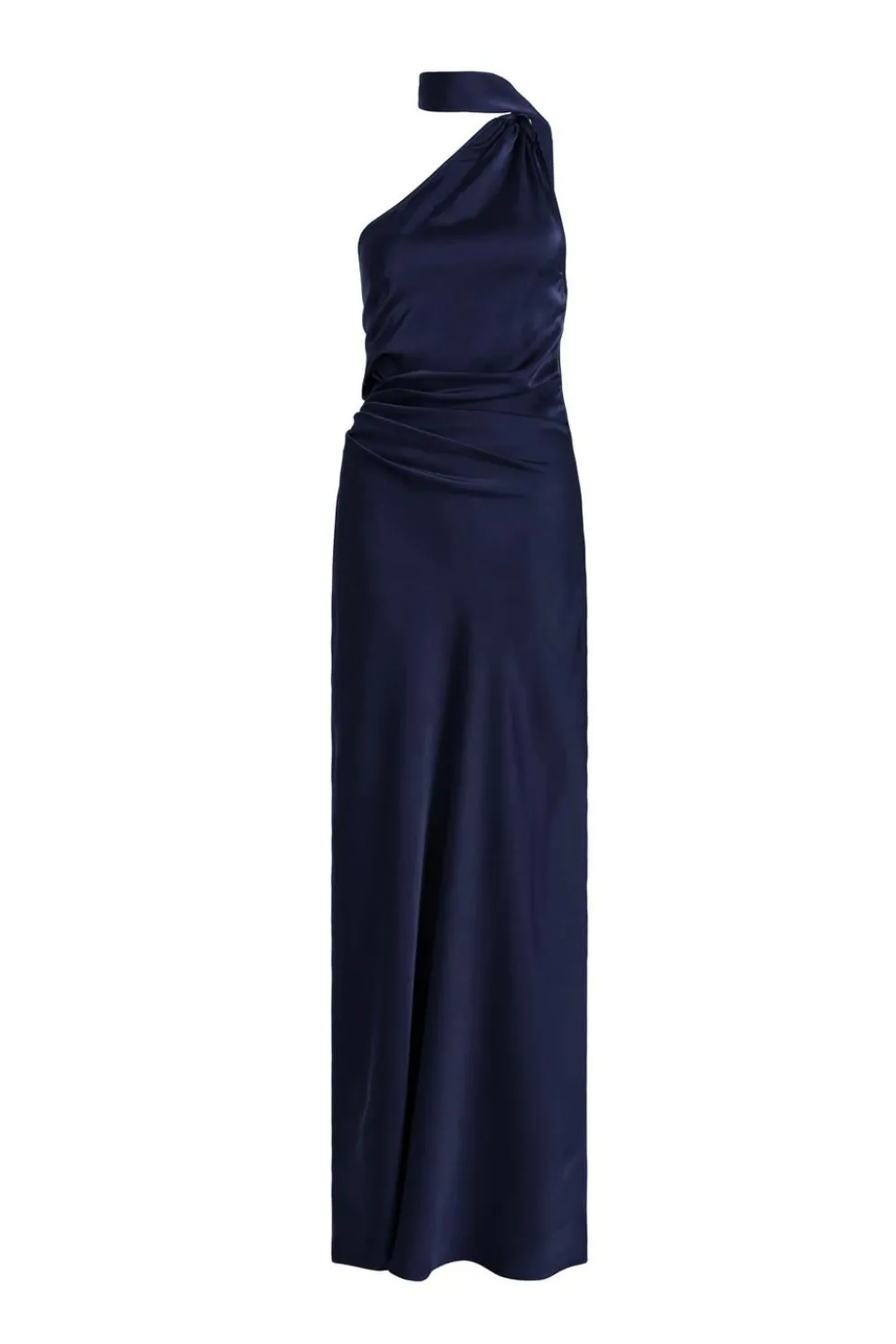 Petite Navy Satin Wrap Neck Maxi Dress