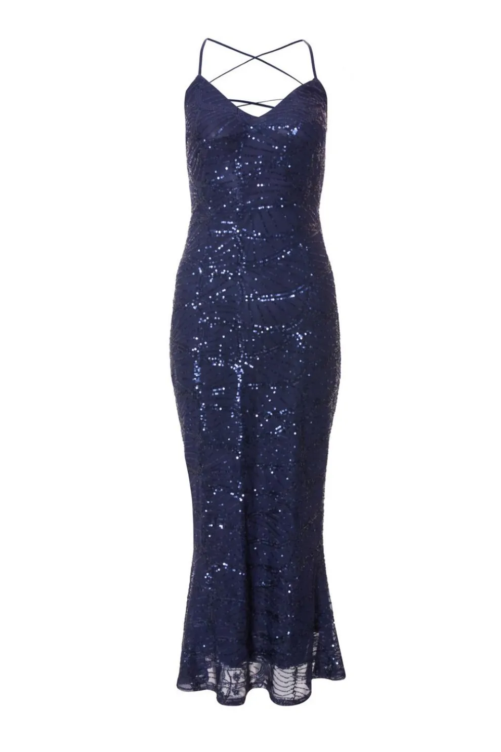 Petite Navy Sequin Fishtail Maxi Dress