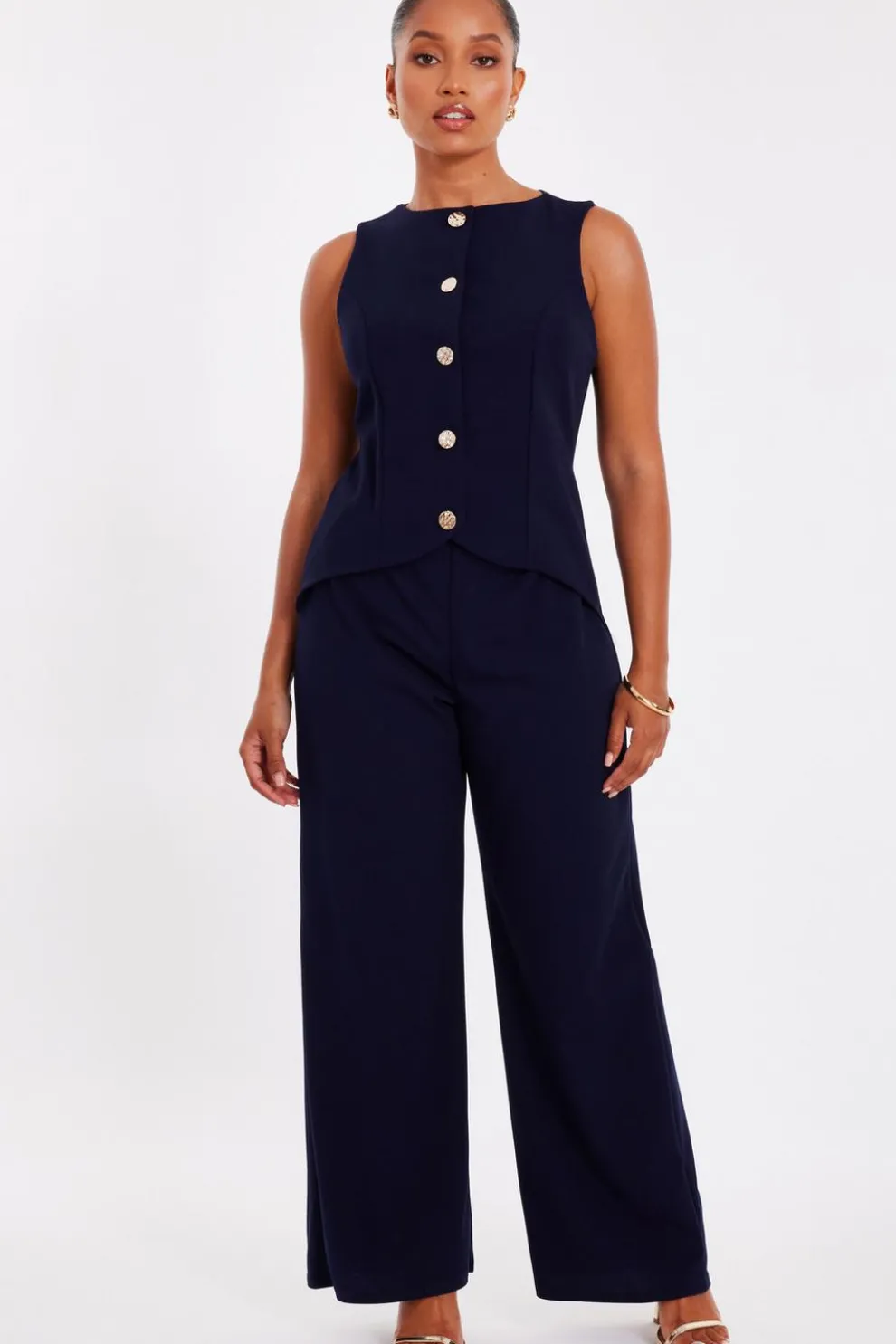 Petite Navy Waistcoat Jumpsuit
