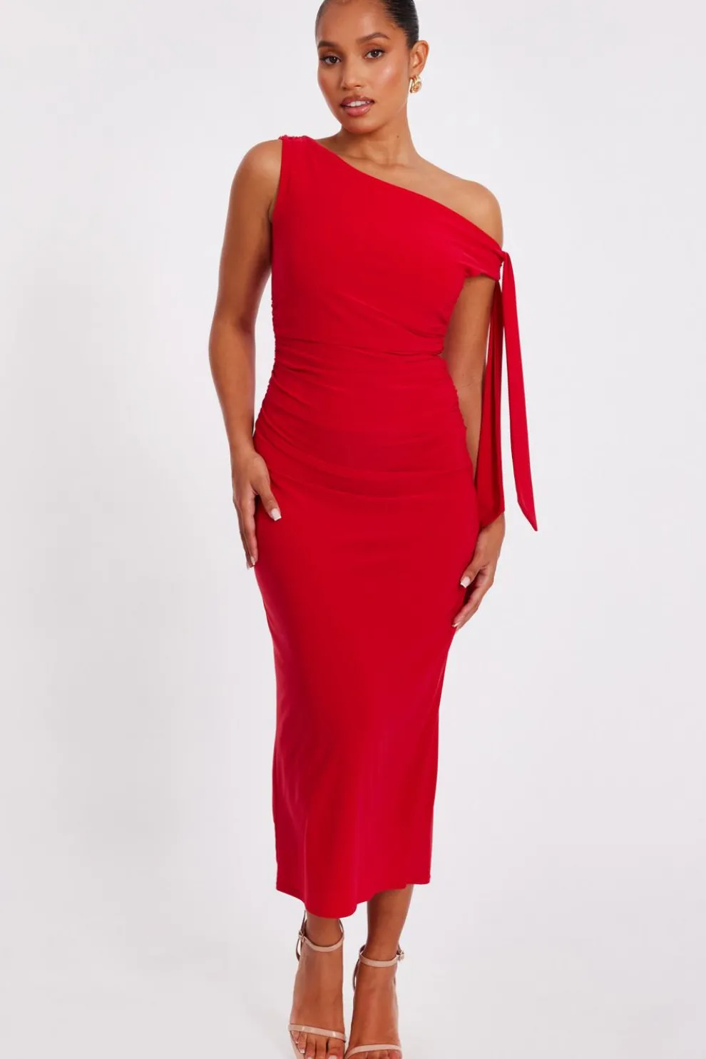 Petite Red Asymmetric Midaxi Dress