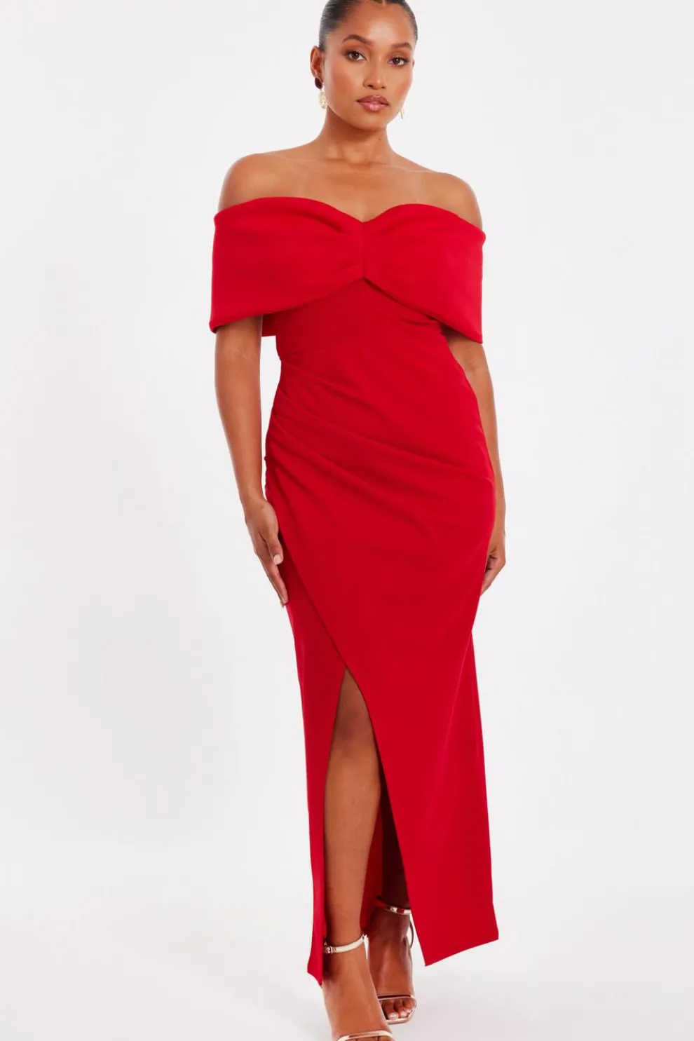 Petite Red Bardot Maxi Dress