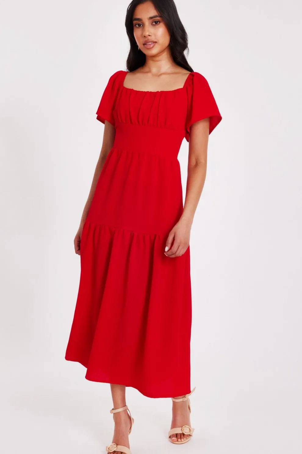Petite Red Short Sleeve Midaxi Dress