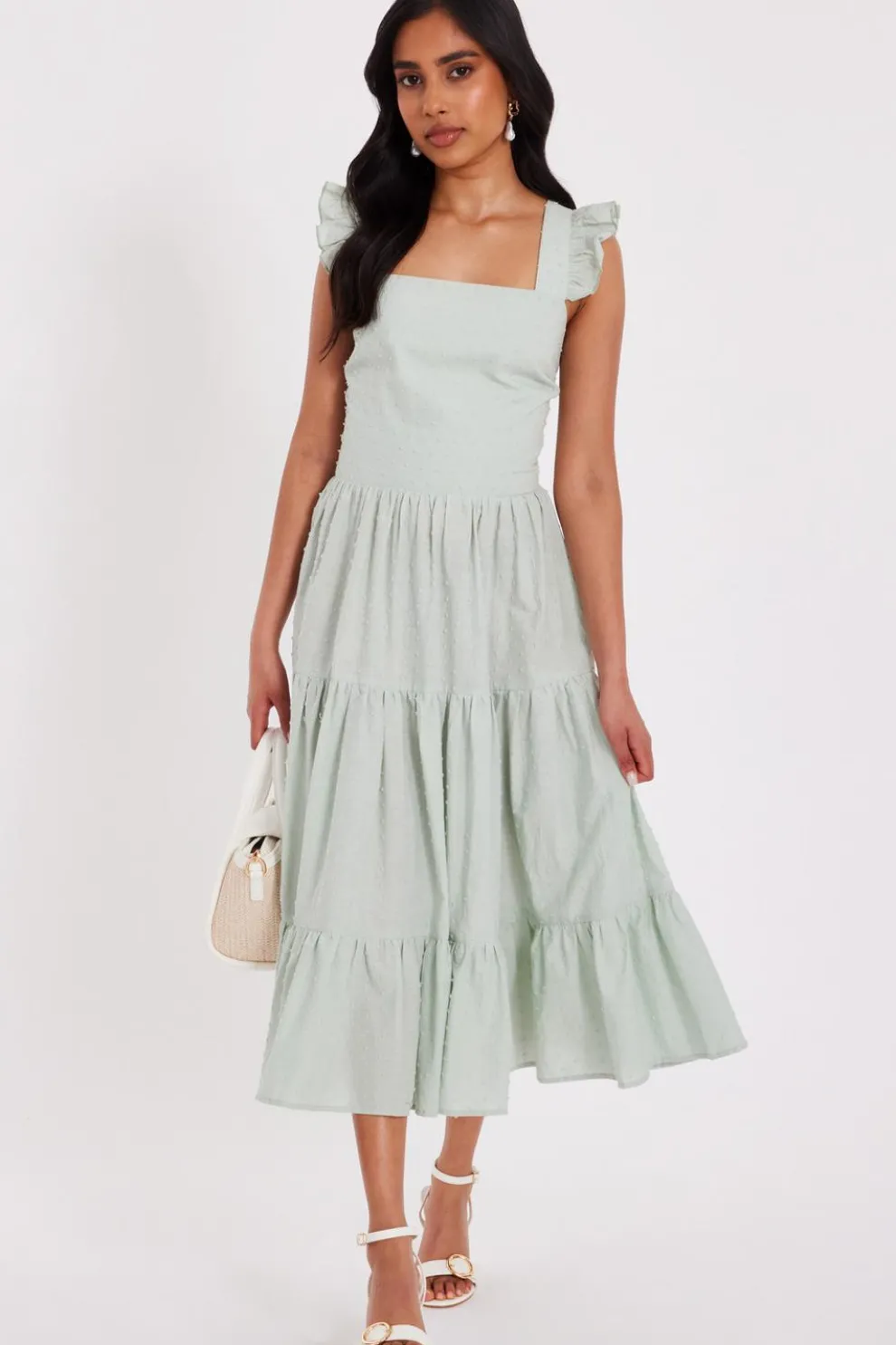 Petite Sage Tiered Midi Dress