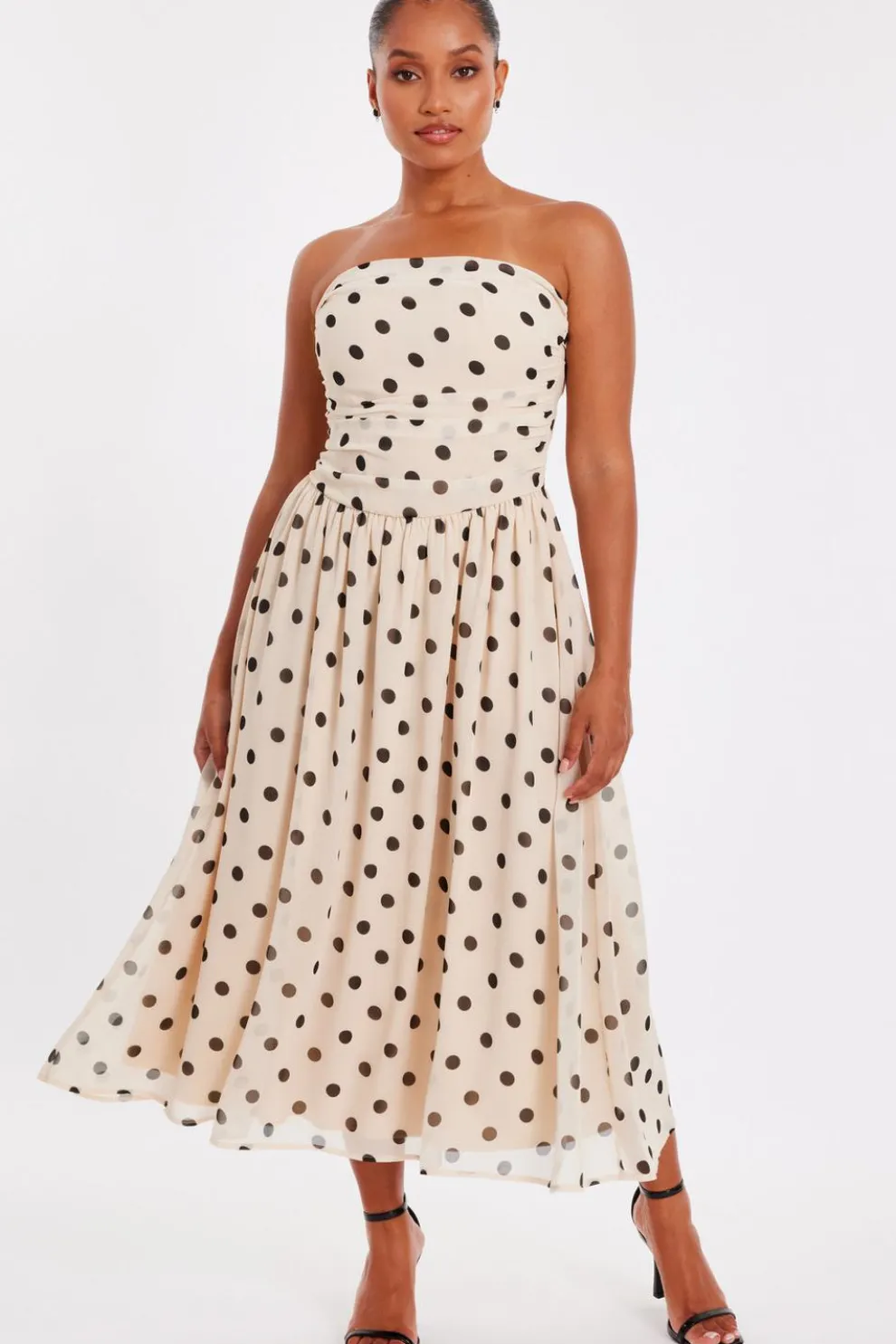 Petite Stone Chiffon Polka Dot Midi Dress