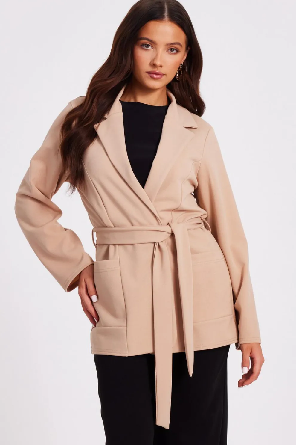 Petite Stone Tie Waist Blazer