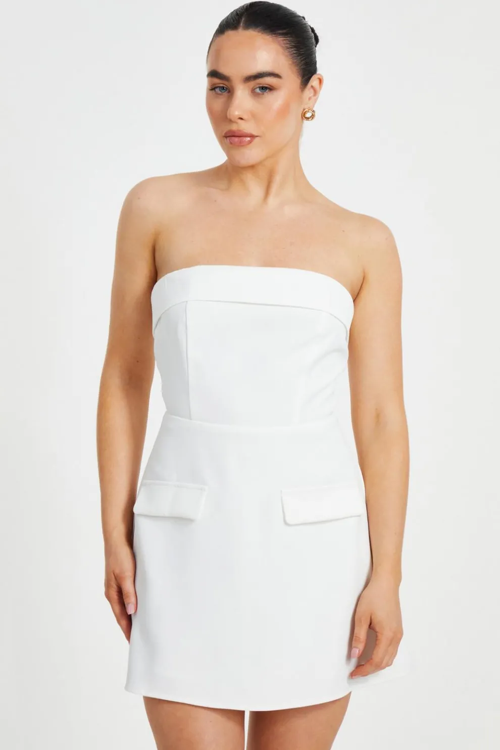 Petite White Bandeau Mini Dress