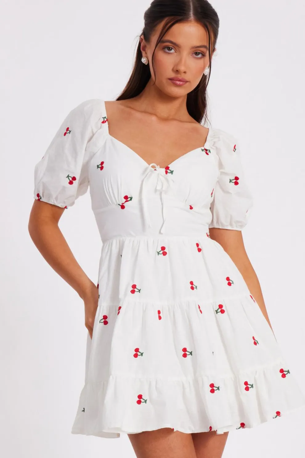 Petite White Cherry Print Skater Dress