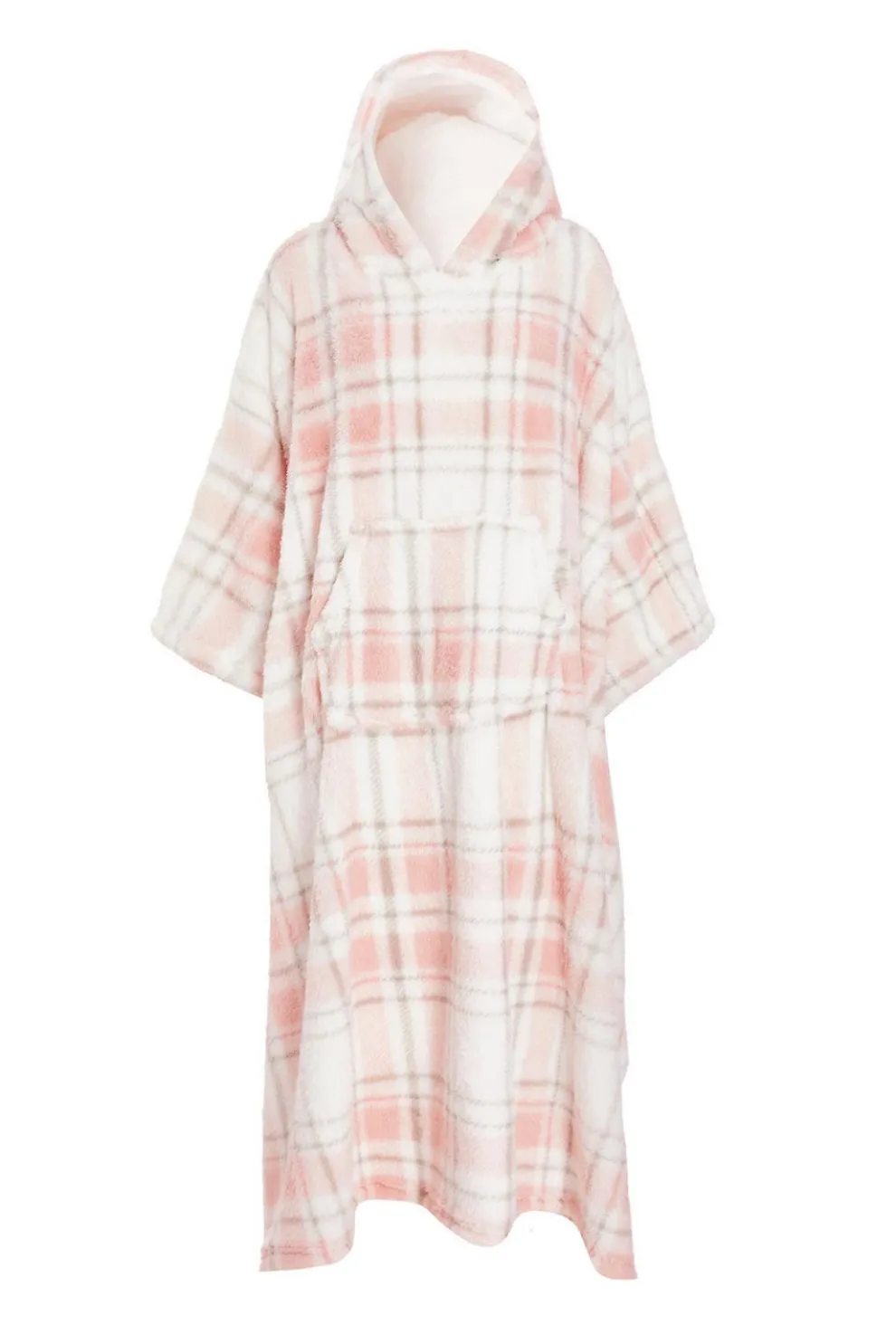 Pink Check Fleece Blanket Hoodie