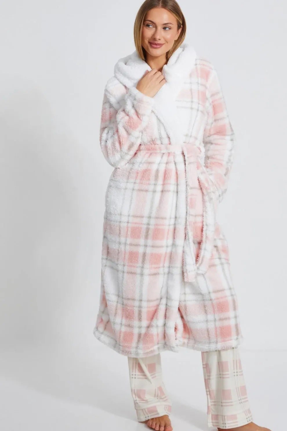 Pink Check Print Robe